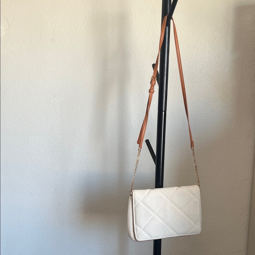 A New Day Cream Crossbody Bag with Tan Strap